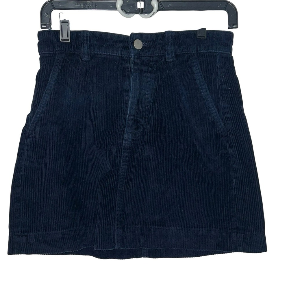 EVERLANE Navy Blue Corduroy A-Line Mini Skirt Button Pocket Zip Size 00‎ Cotton